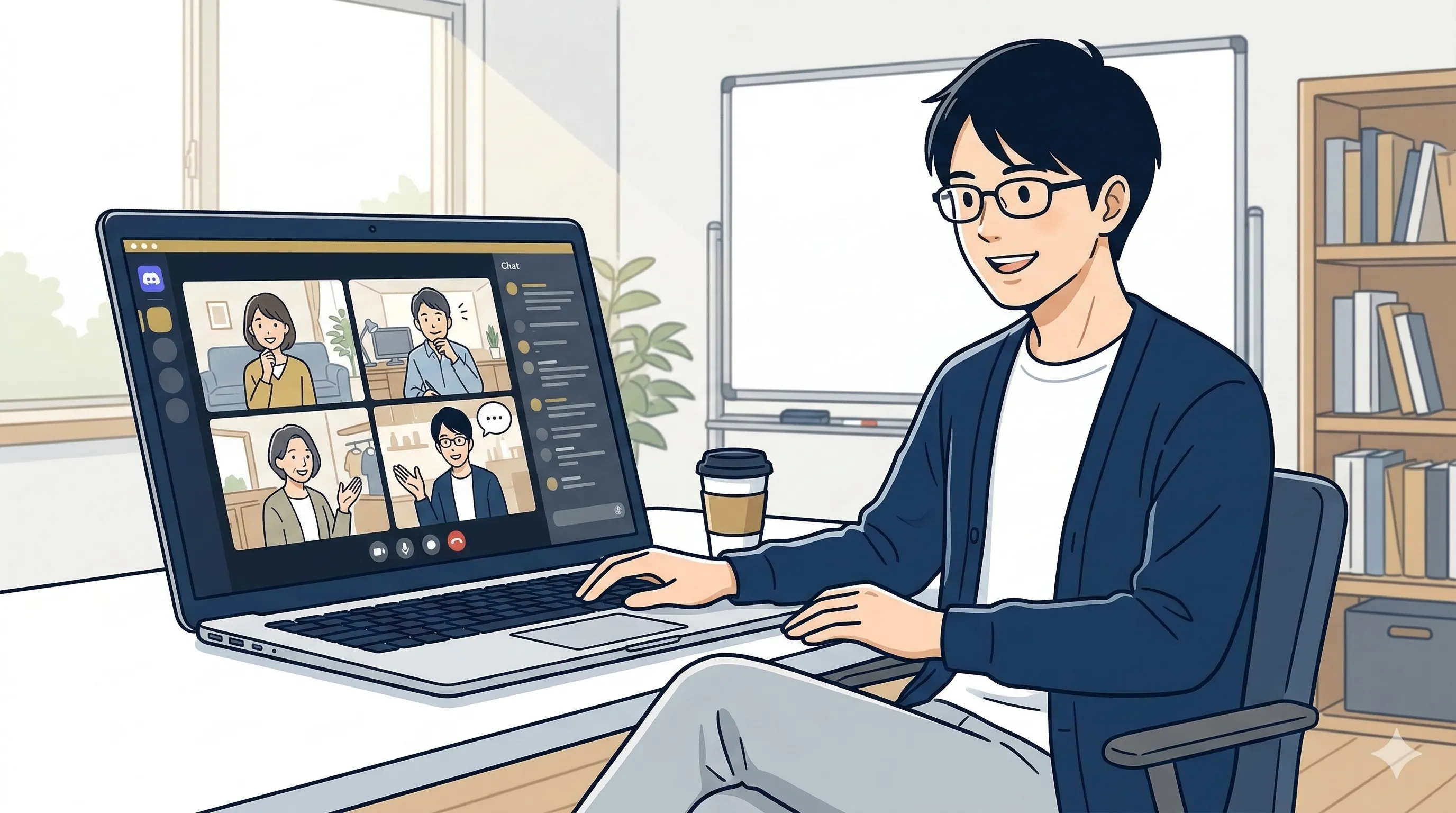 ことひらくAIラボのイメージ：Discordを通じてオンラインでつながった参加者たちがAIについて学び合っている様子